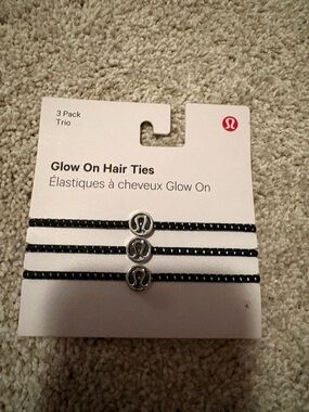 lululemon athletica Glow On Hair Ties - Black with Silver Logos (3 Pack)